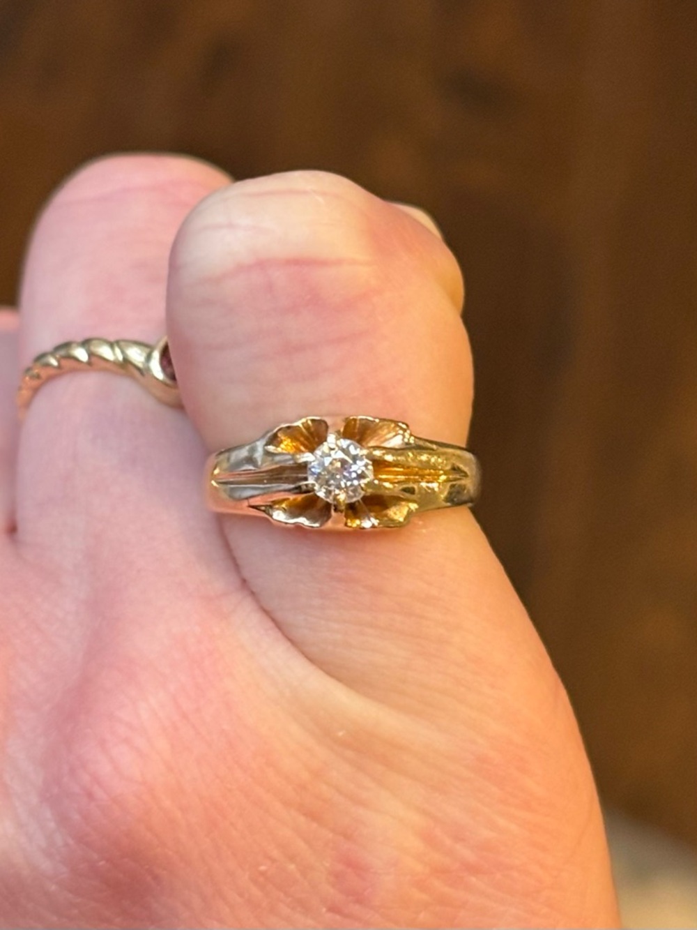 14k Gold Diamond Solitaire Pinky Ring